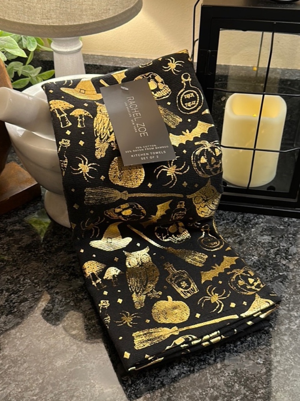 Rachel Zoe Magic Halloween Potions Kitchen Witch Hand Dish Tea Towels Set of 2 ✨